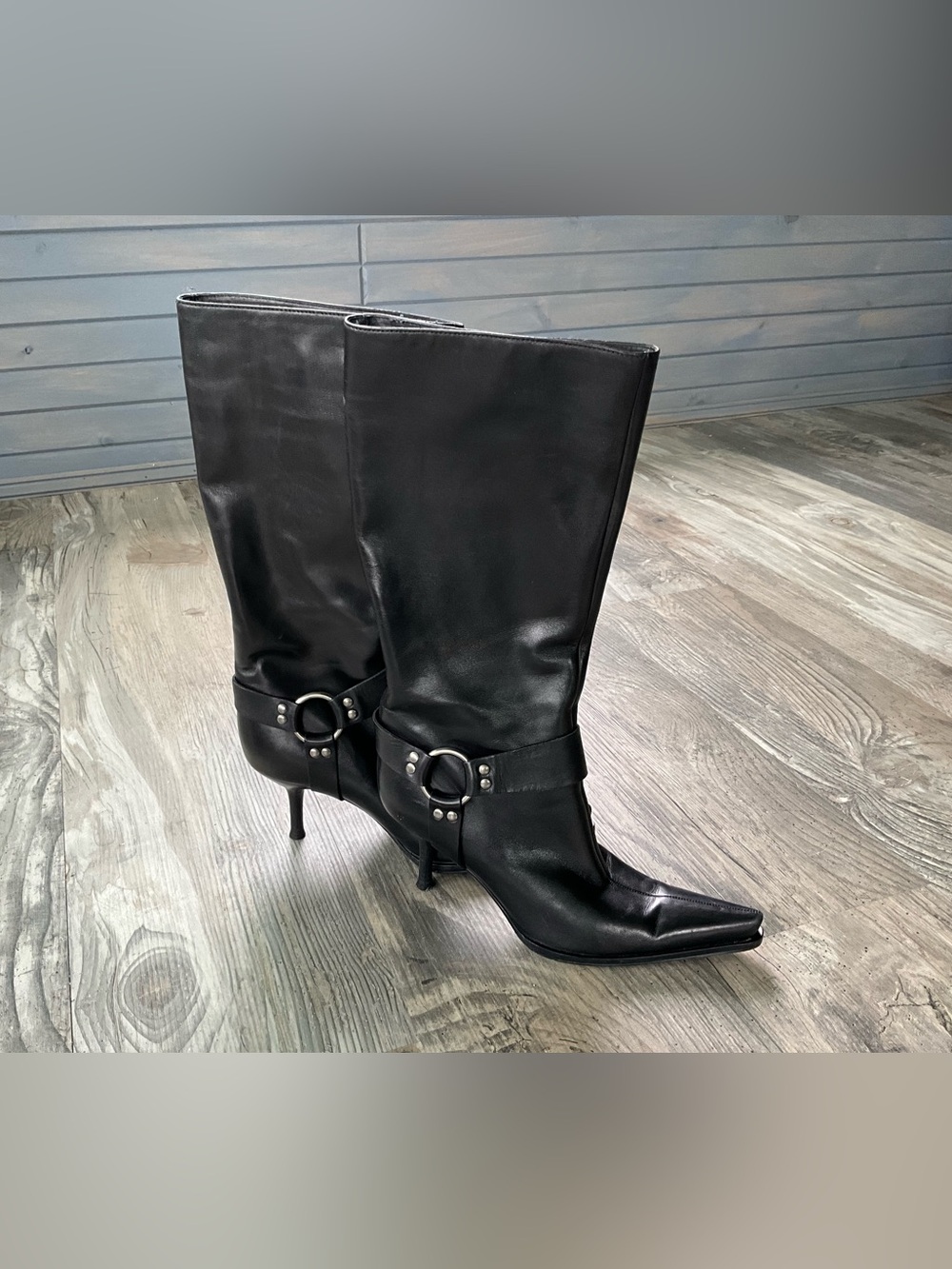 Never been worn. Sergio Rossi Black Pointed-Toe Mid-Calf Stiletto Boots